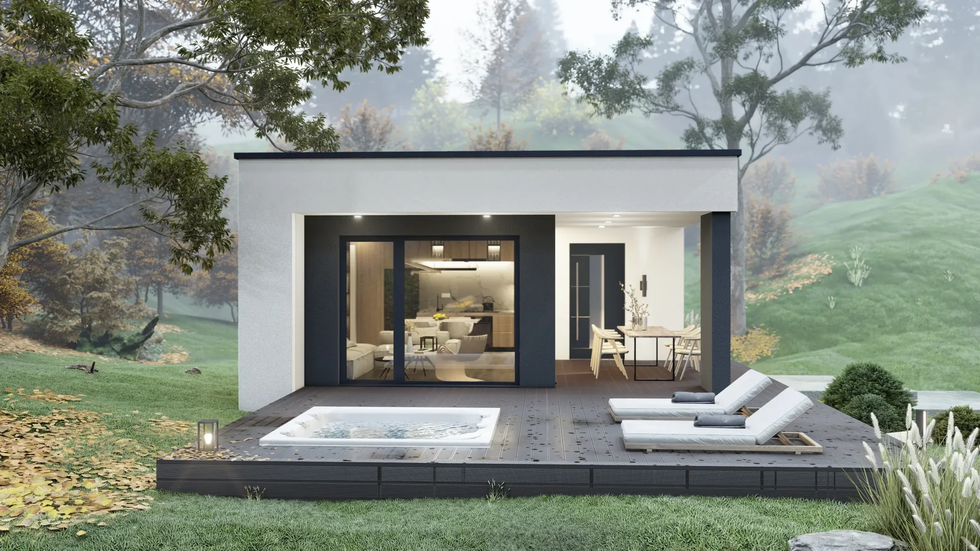 Moderní dřevostavba typu Rene – Kompaktní bungalov s plochou střechou